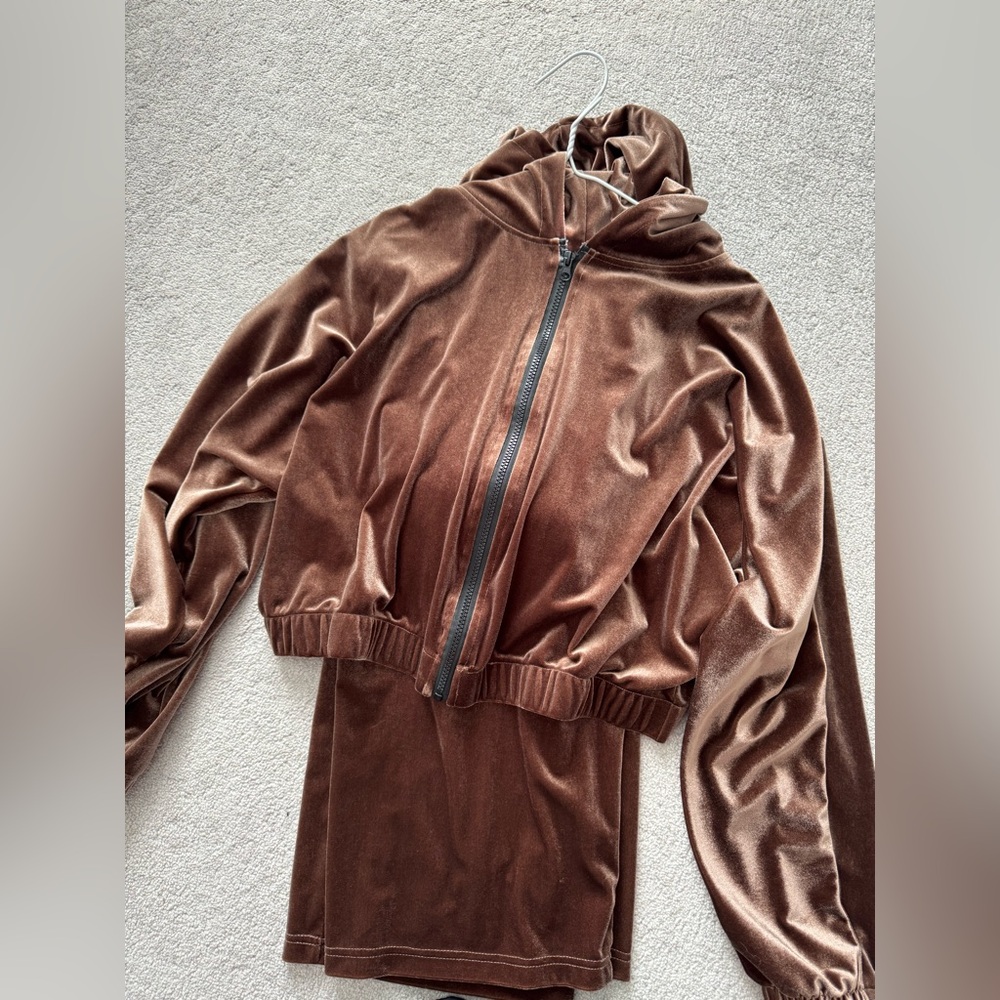 SHEIN Brown Velvet Hoodie Sweater